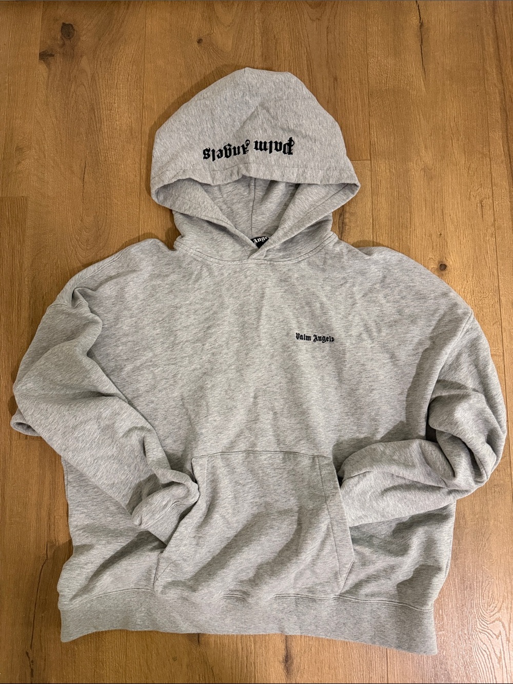 Palm Angels Light Gray Crewneck Hoodie with Black Logo